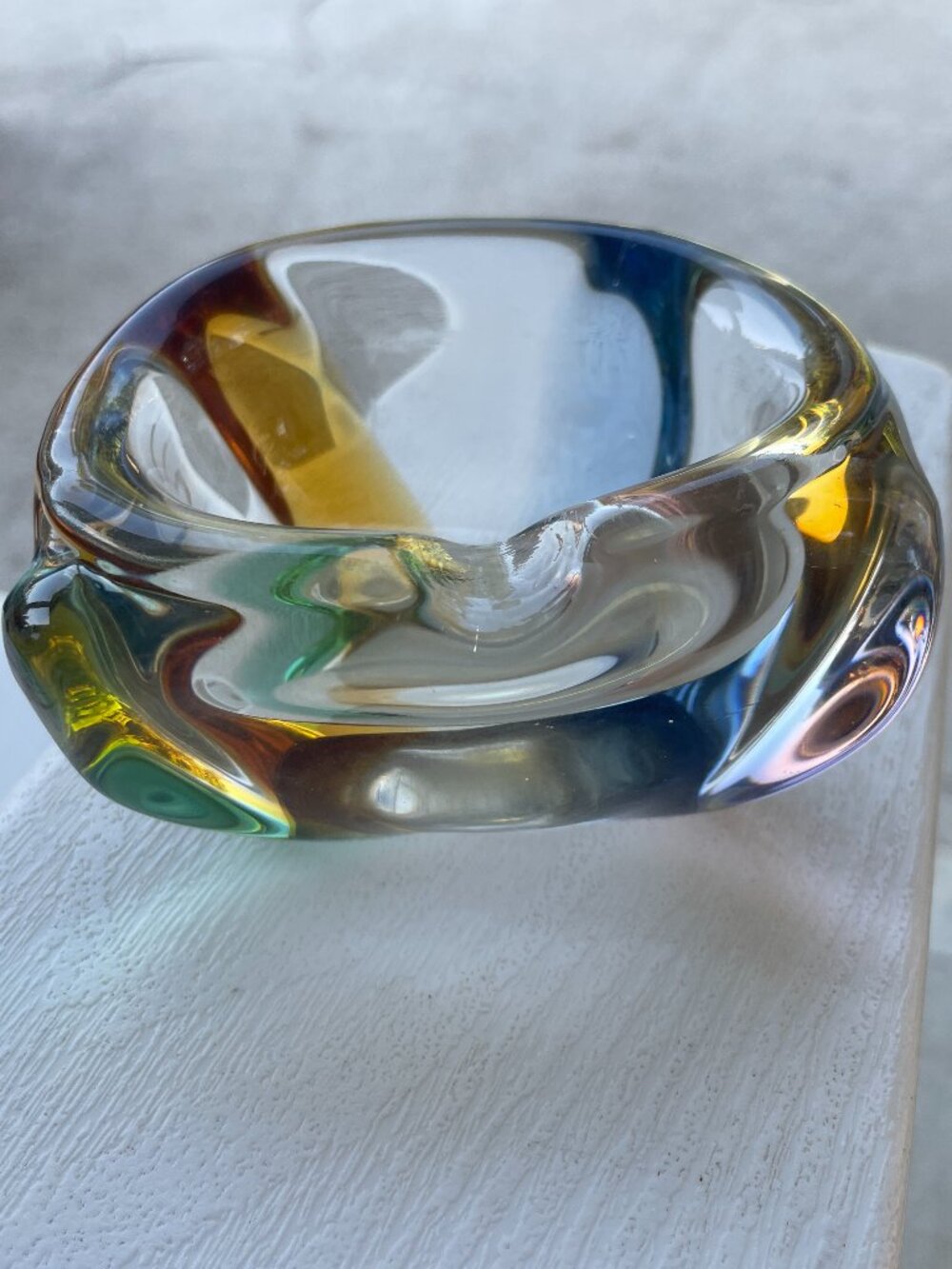 MCM Czech Style Bohemian Colorful Glass Ashtray Trinket Dish 4" x 3"